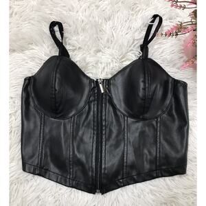 No Boundaries Womens Zip Bustier Top Sleeveless Faux Leather Black Sz S (4/6)